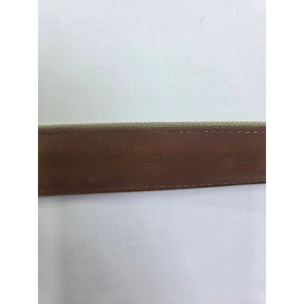 Johnston & Murphy Mens Canvas Leather Brass Buckle Belt 42 Brown Khaki Preppy